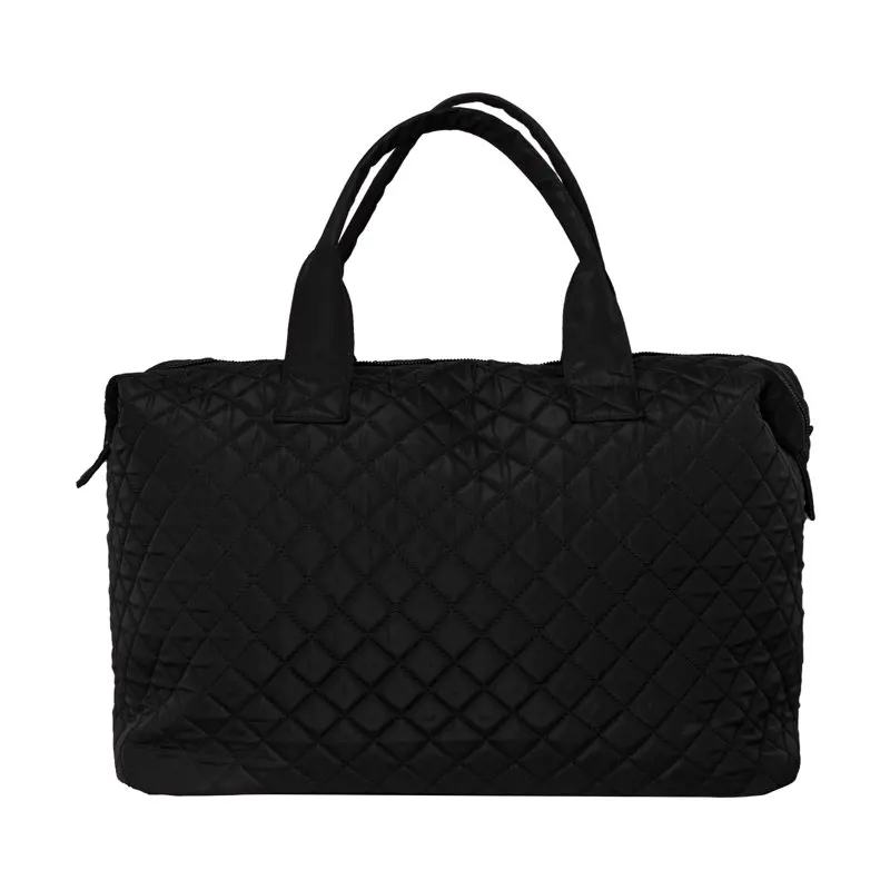 

Black Nylon Checkered Pattern Travel Duffle Tote Bag for Women