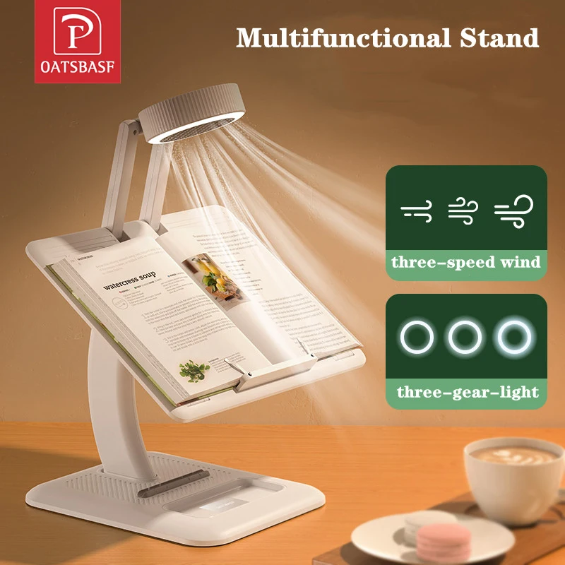 OATSBASF 2 in 1 Portable Laptop Stand Book Holder Notebook For Bed Office Multifunctional Reading Bracket with Fan & LED Light OATSBASF 2 in 1 Portable Laptop Stand Book Holder Notebook For Bed Office Multifunctional Reading Bracket with Fan & LED Light