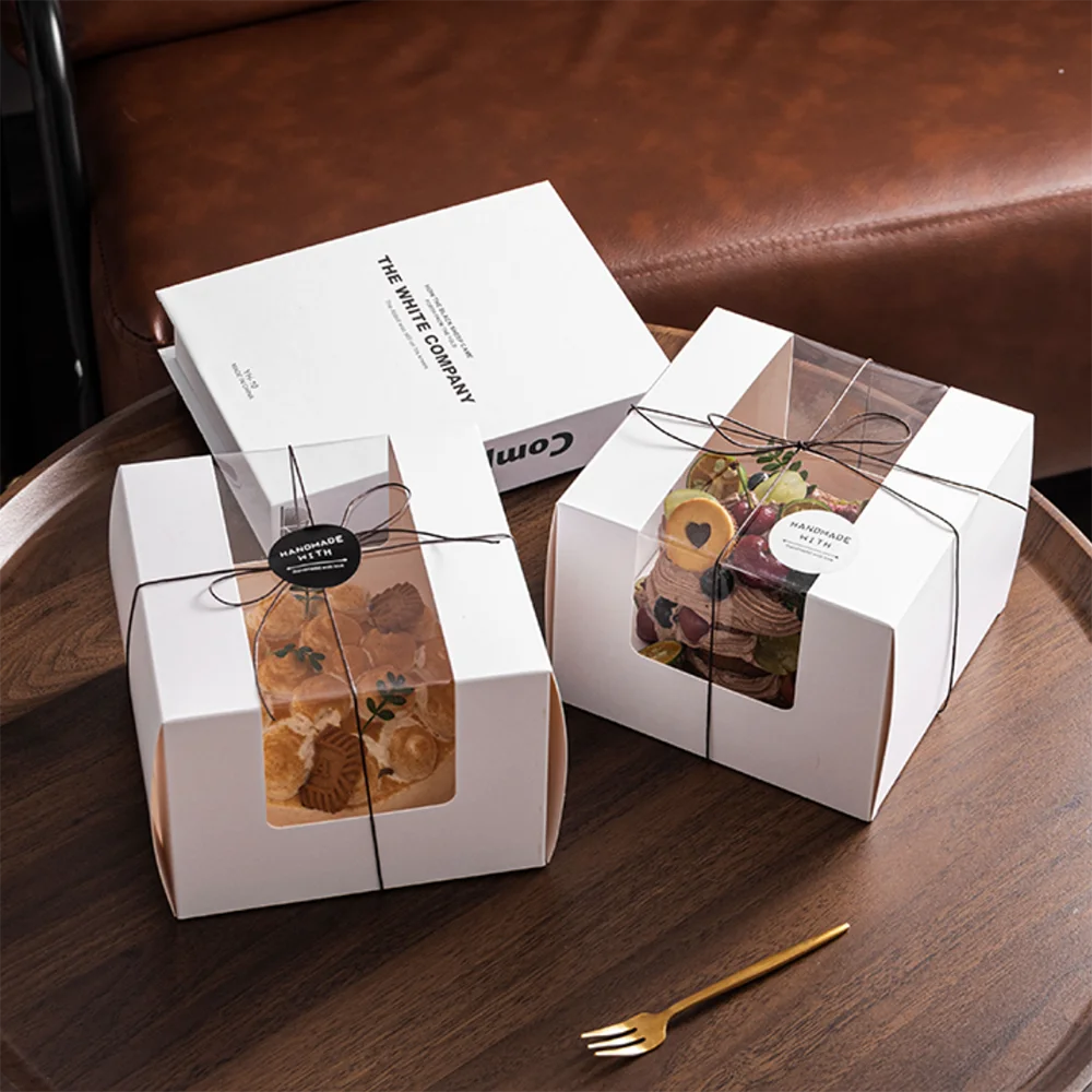 

10Pcs White Cardboard Cake Box Cupcake Packaging Gift Box Clear Window Dessert Packaging Gift Box Wedding Party Gift Packaging