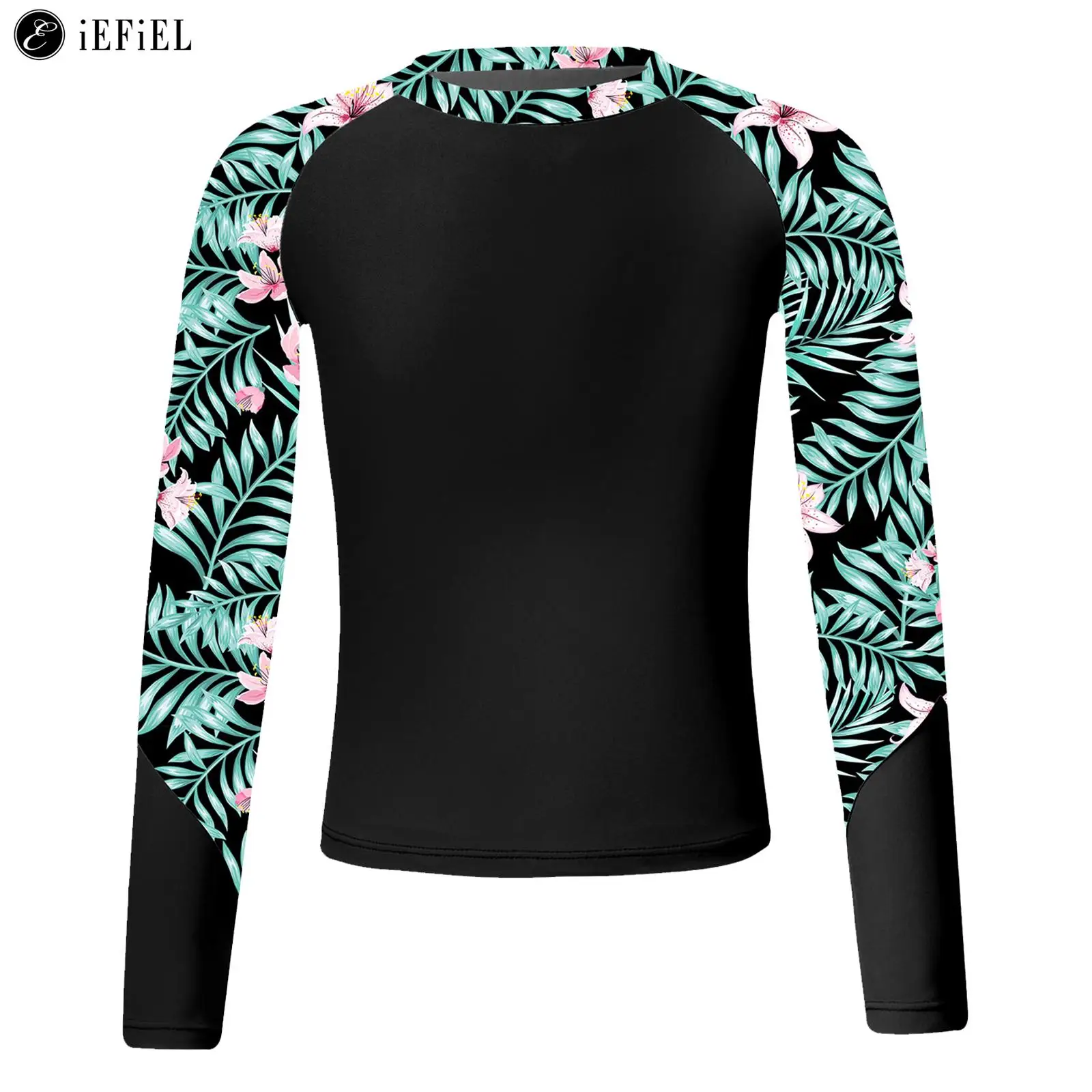

Kids Girls Tropical Print Long Sleeve Swim Tops Sun Protection Shirt Beach Sport Rash Guard Swimsuit Swimwear Bathing Suit