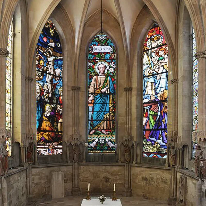 Витражные наклейки на окна конфиденциальная пленка церковный стиль статическая