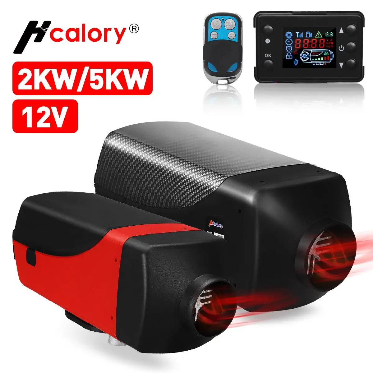 $83.00 Hcalory 12V 2KW Car Diesels Air Parking Heater Car Heater LCD Remote Control Monitor Switch Silencer for Trucks BusTrailer Heate