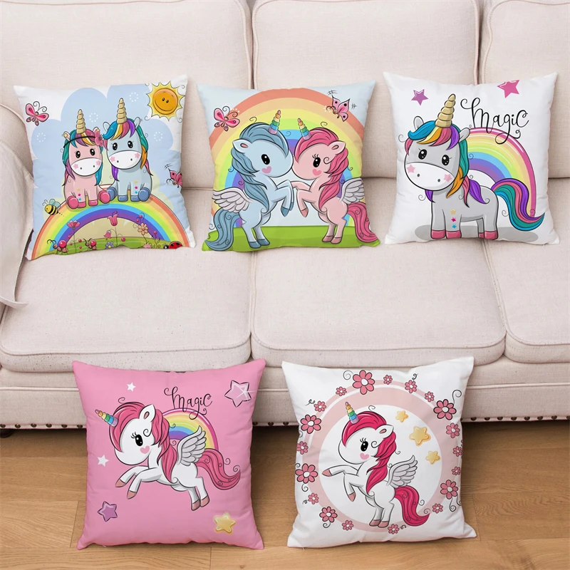 

Cute Unicorn Print Pillowcase Cartoon Friendship Cushion Cover Kids Gift Soft Cozy Pillowcase Camping Chair Cushion Home Decor