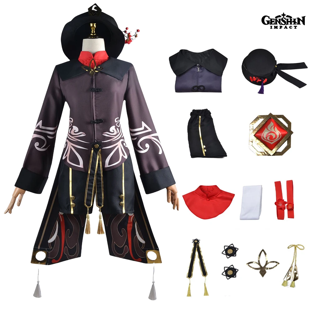 

Костюм для косплея Ху Тао из игры Genshin Impact, парик, обувь, кольца, шляпа, палочка, аниме, костюм хутао, искусственный костюм на Хэллоуин для женщ...