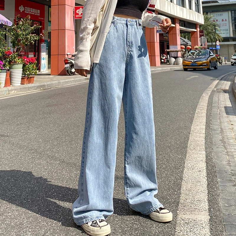 Woman Jeans High Waist Wide Leg Denim Pants Spring Vintage Straight Blue Streetwear Casual Ladies Korean Baggy Jean 2022