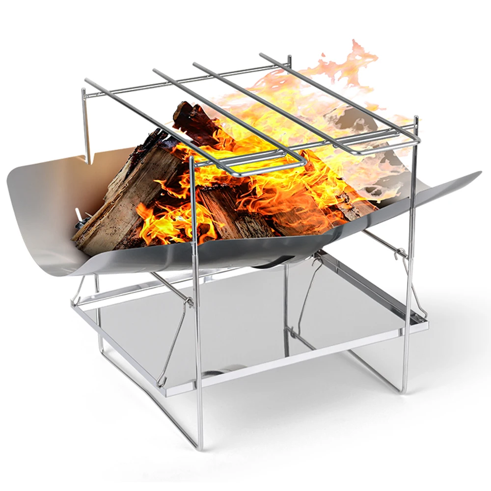 

Foldable BBQ Grill Stand Camping Firewood Burning Furnace BBQ Grill Stove Outdoor Cooking Heating Accessories Stainless Steel