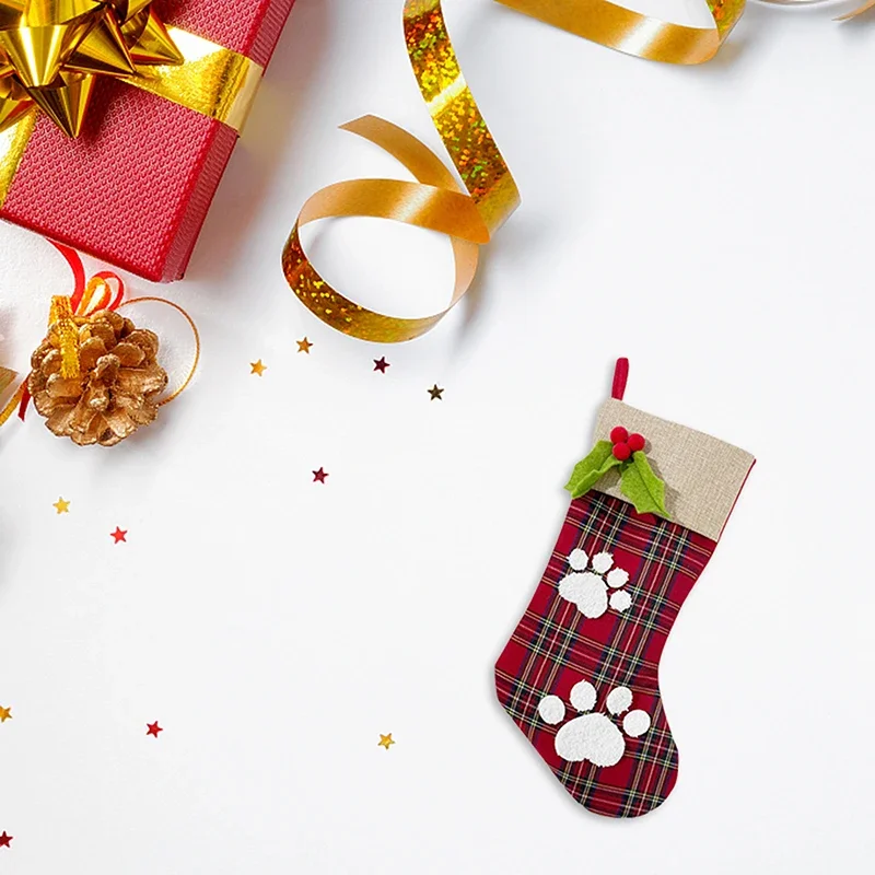 Рождественский клетчатый подвесной декор в виде лапы для камина праздничное