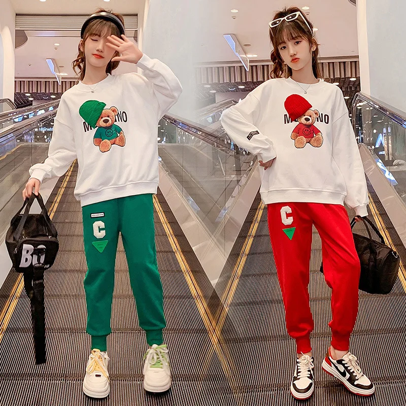 

Girls' Cartoon Sports Suit Spring Autumn Children's Clothing Long-sleeved Casual Top+casual Trousers Big Kids Sports Clothes Set