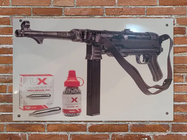 

New 2022 Weathered MP40 Full Auto CO2 Submachine BB Bundle Metal Tin Wall Plate Tin Sign 8*6inch Plate