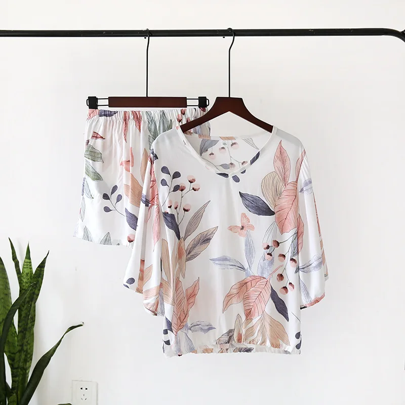 Summer Pajamas Set Short Sleeve T-shirt Shorts 2Piece/Set Sexy Print Pyjama Big Size Mom Homewear Cozy Plus New Sleepwear