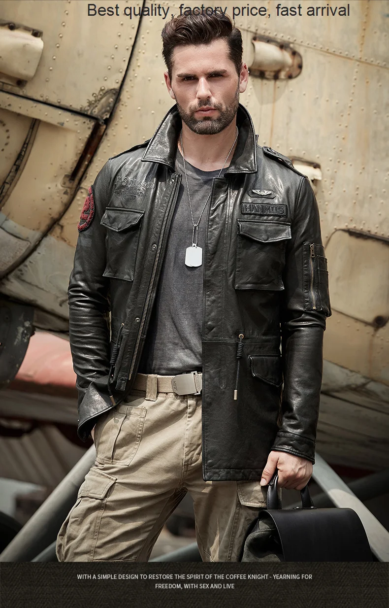 

Мужская куртка-бомбер из натуральной кожи, мотоциклетная куртка-Авиатор, длинный Тренч из натуральной кожи, для зимы