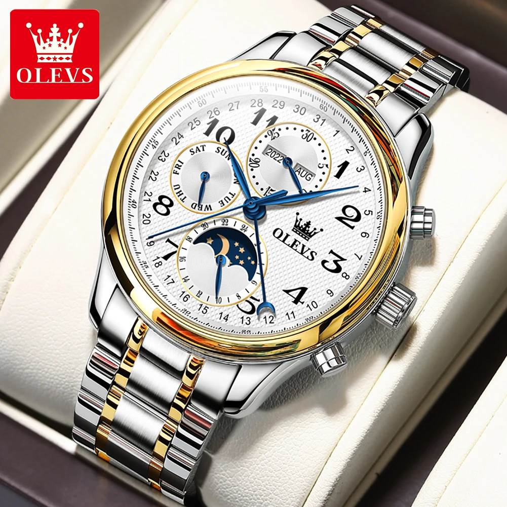 

OLEVS Luxury Stainless Steel Automatic Self-wind Mechanical Watch Men New Fashion Perpetual Calendar Waterproof Wristwatch 6667
