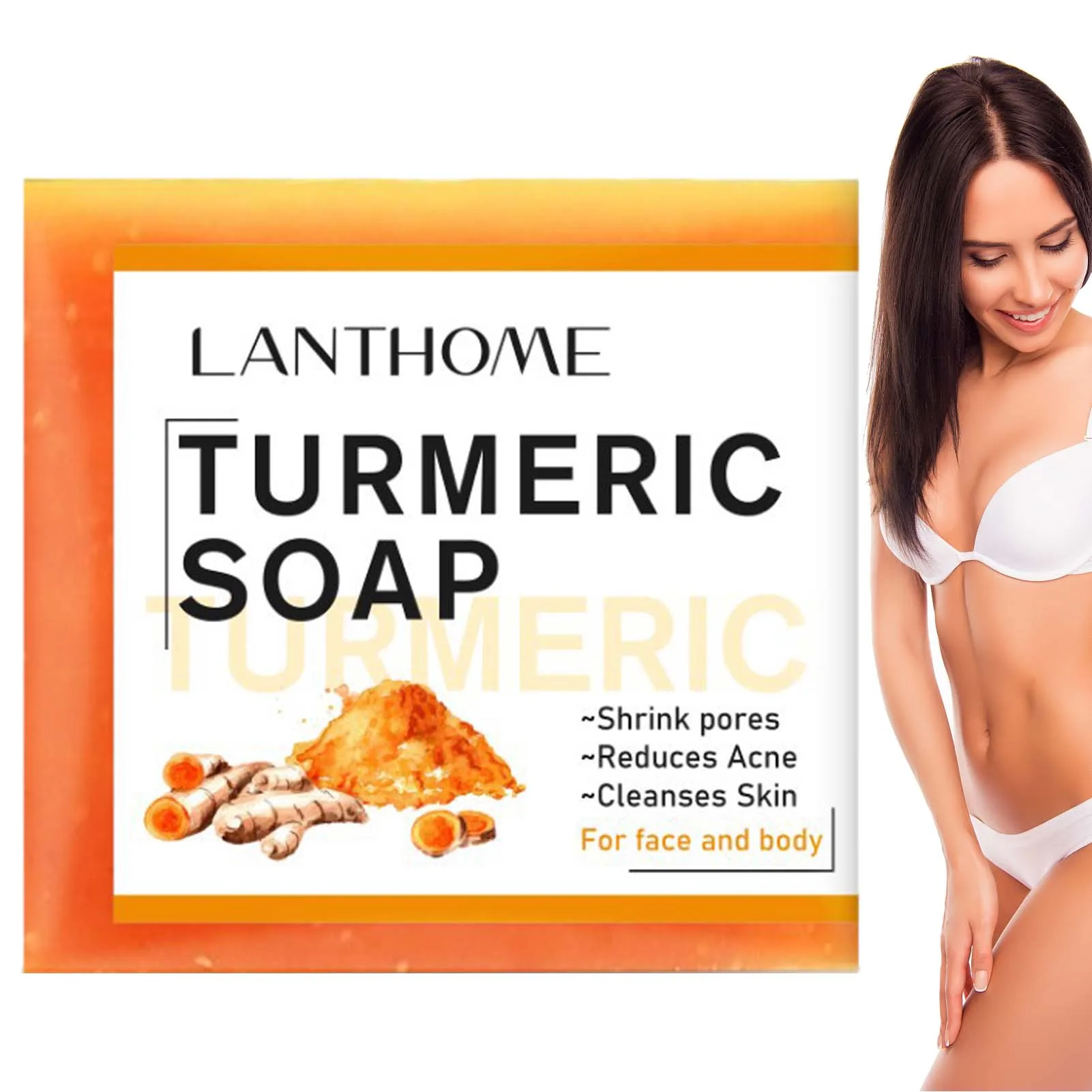 

Turmeric Soap Natural To Lightening Acne Dark Spots Skin-Glow Brighter Rice Soap Thai Jasmine Rice Collagen Vitamin Soap