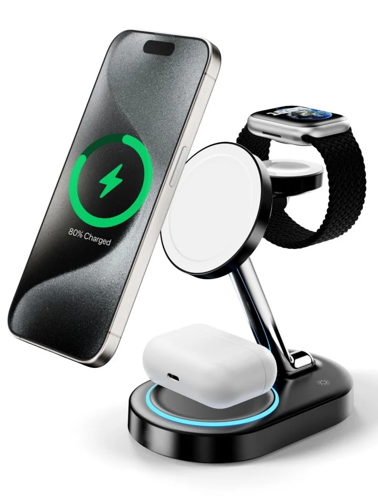 Новое беспроводное зарядное устройство Qi2 3 в 1 Magsafe с магнитной RGB-подсветкой для