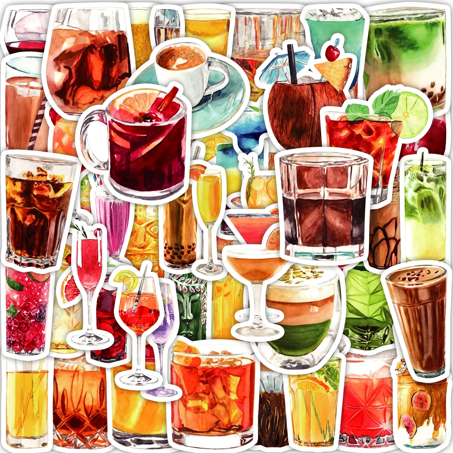 

50PCS Stickers Cartoon Drink for Laptop,Notebook DIY,Luggage,Kids Gift,Prizes,Wall Graffiti,Window Papper,Skateboard,Guitar