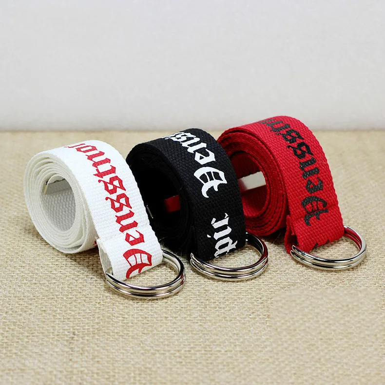 

Fashion Neutral Nylon Canvas Belt Printing D Ring Double Buckle Student Belt Canvas waistband Belt with double buckle
