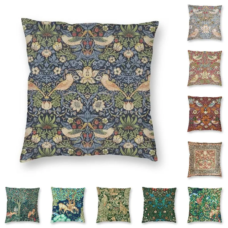 

William Morris Strawberry Thief Pattern Cushion Cover Polyester Textile Pillow Case for Sofa Square Pillowcase Home Decor45*45cm