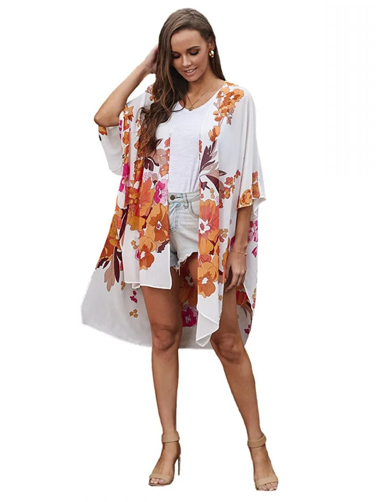 

Cardigan Cover Up Dress Women Swimwear Bathing Suit Sundress Fashion New Floral Print Beach Style Bikini Cover Up Dress Vestidos