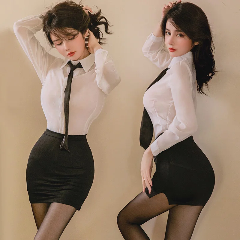

Office Miss Secretary Erotic Costume Sexy Teacher Cosplay Costumes Women Office Lady Uniform Roleplaying Shirt Miniskirt Outfit