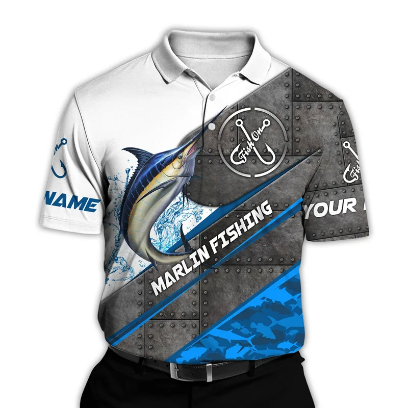 Fashion fishing 3D full body printing men's lapel shirt casual Harajuku lapel short sleeve polo shirt