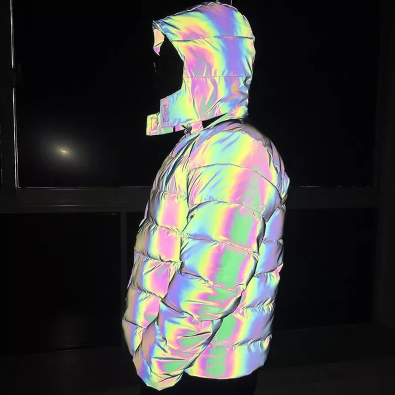 New2022 Hooded Reflective Jacket Loose Glowing Parka Winter Women Luminous Casual Coat padded Hoodies Warm Streetwear Coat