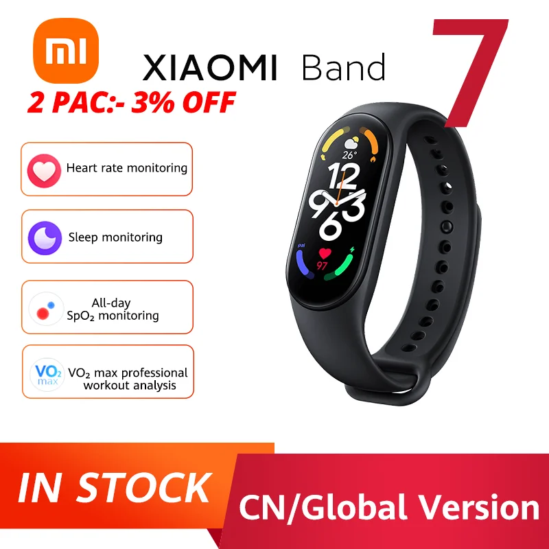 

Global Verison Xiaomi Mi Band 7 Smart Bracelet, 6 Color AMOLED Waterproof Fitness Tracker, Blood Oxygen Measurement, Bluetooth