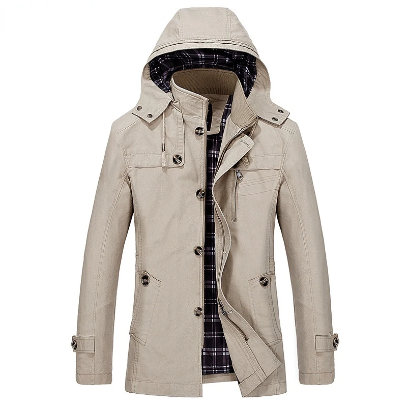 

Trench Coats Long Lapel Windbreakers Casual Jacket Men Spring Autumn Cotton Male Clothes Man Hooded Winter Jackets Solid Color