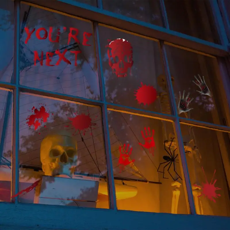 

News Halloween Mall Window Ghostly Horror Stickers Holiday Party Decoration Blood Fingerprints Electrostatic Stickers Room Decor