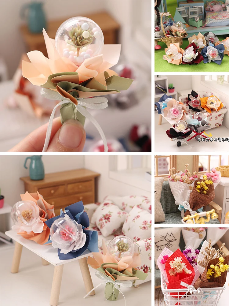 

Miniature Dried Flower Miniature Model Doll Life Scene Gift Miniature Holding Flower Ball 1:12 Dollhouse Accessories Decoration