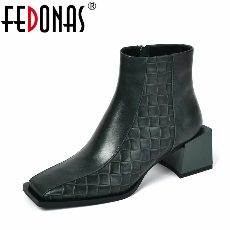 

FEDONAS Retro Punk Woman Short Boots Autumn Winter Warm Cow Leather Party Basic Office Prom New Brand Motorcycle Shoes Woman