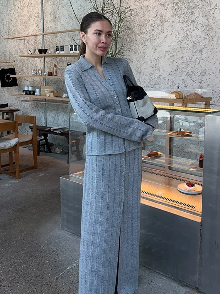 Модные женские костюмы-свитера с длинными рукавами и лацканами элегантные