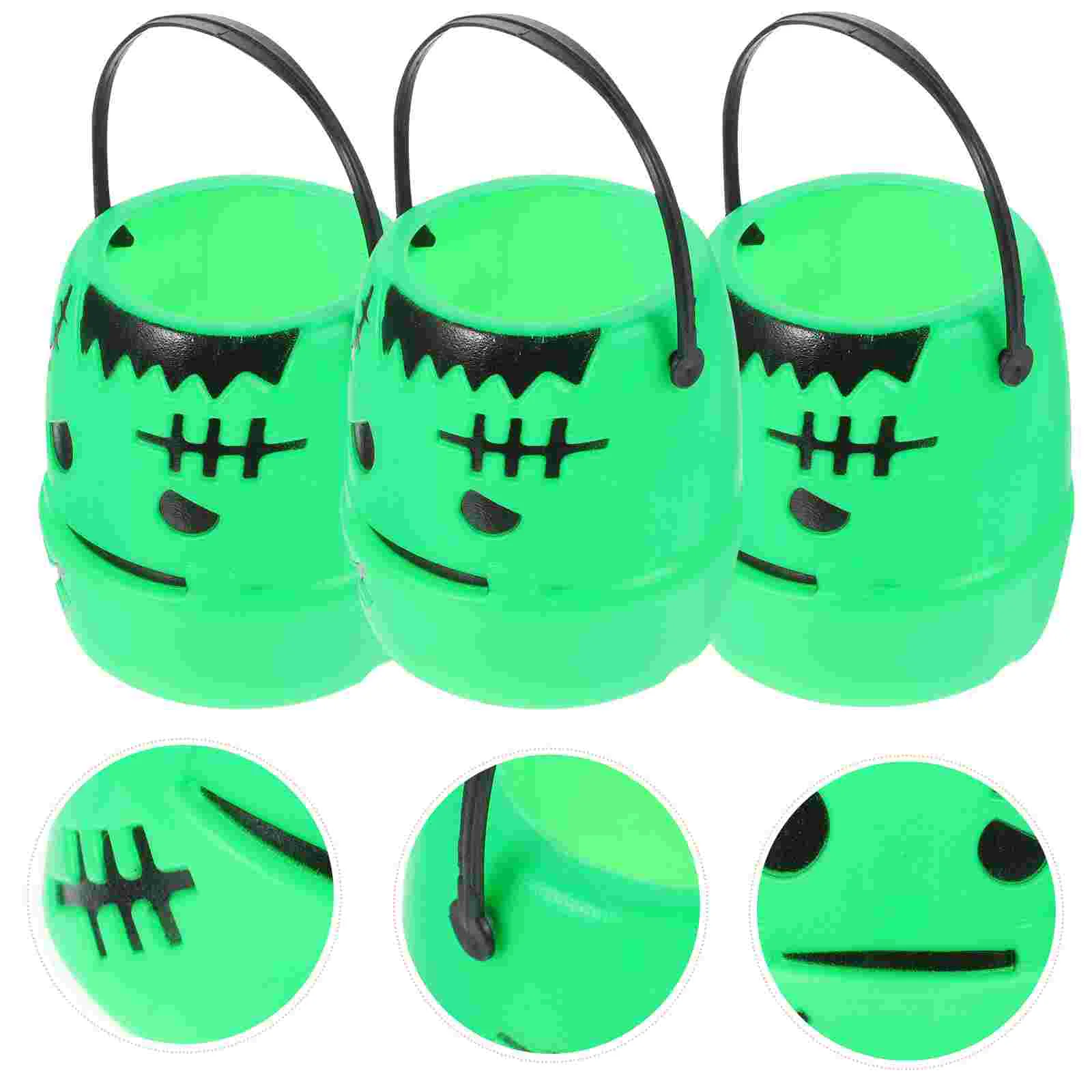 

3 Pcs Plastic Buckets Kids Handles Candy Party Snack Storage Pumpkin Design Holder Child