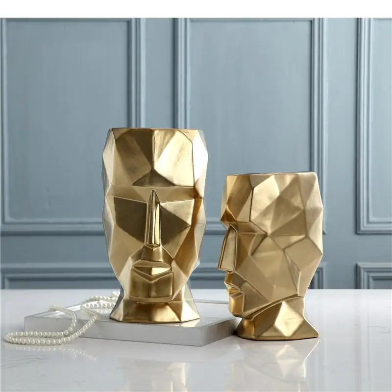 Скандинавская керамическая ваза абстрактные золотистые вазы с геометрическим