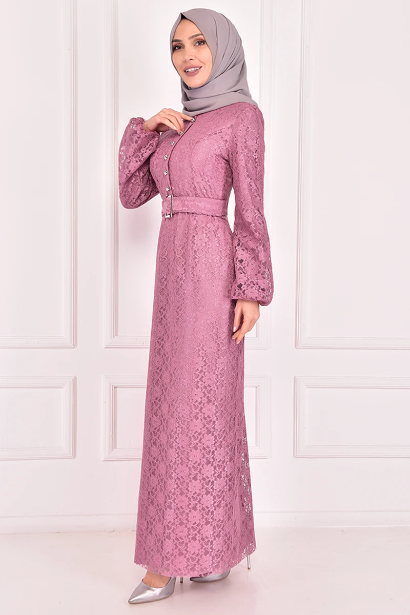 Кружевное платье розового цвета, мусульманская женская одежда, необычное женское платье, женское платье, аксессуар из Турции, мусульманско...