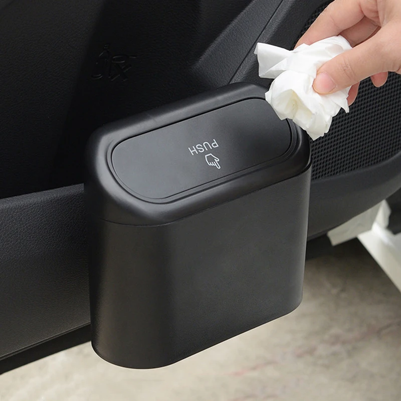 

Car Trash Bin Hanging Vehicle Garbage Organizer Dust Case Storage Box Car Mini Pressing Trash Bin Auto Interior Accessories