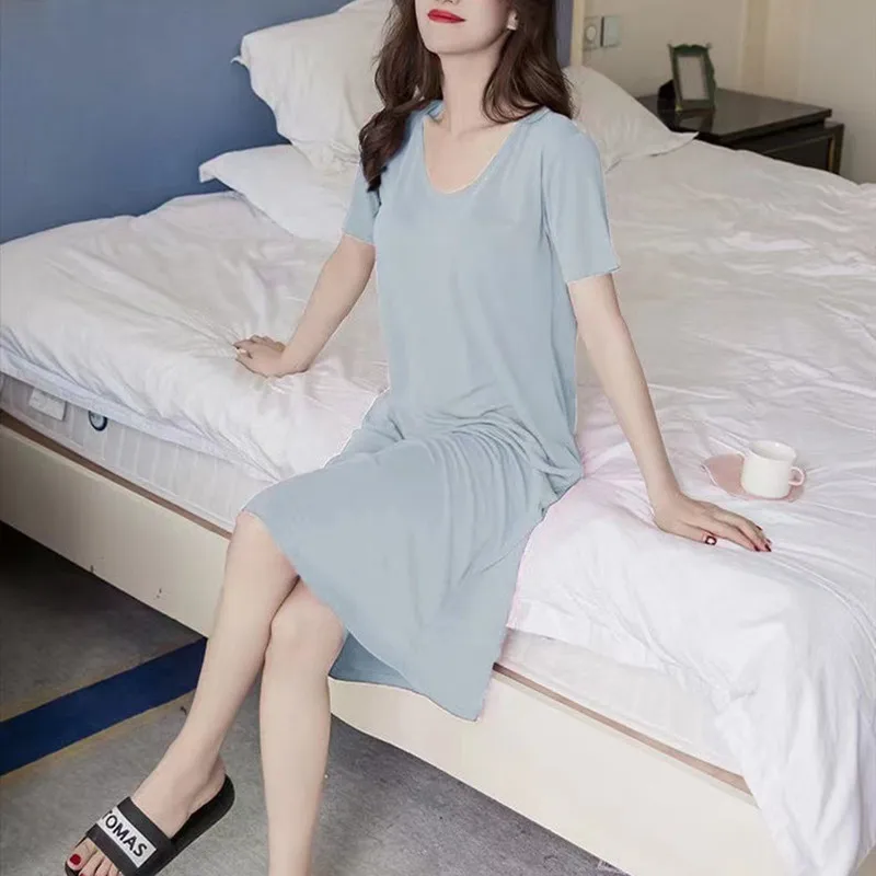 Yasuk Summer Fashion Women's Casual Nightdress Nightgown Pajamas Set Short Sleeves Solid Loose