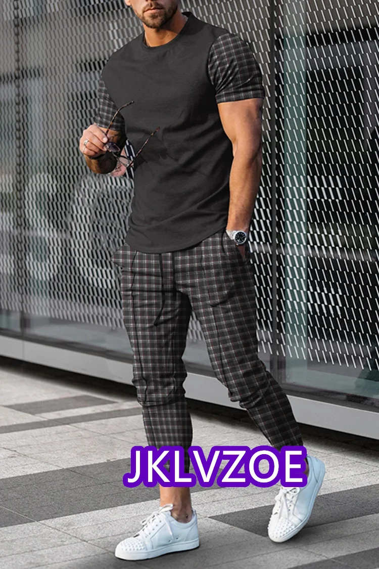 New Summer Men's Tracksuit Jogging Outfits 3D Print Trend Vintage T-Shirt Street Suit Men Clothes Sports Long Pants 2 Piece Sets