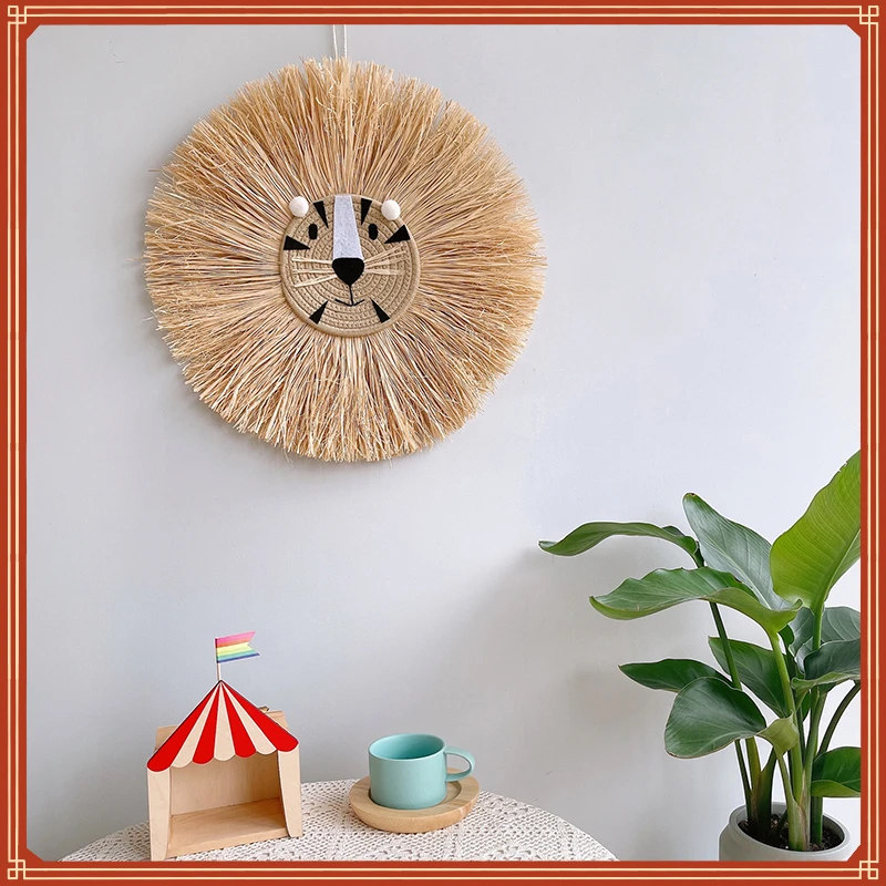 

Декоративный гобелен ручной работы, мультяшное украшение в виде льва, милое украшение в виде головы животного, настенное украшение для детс...