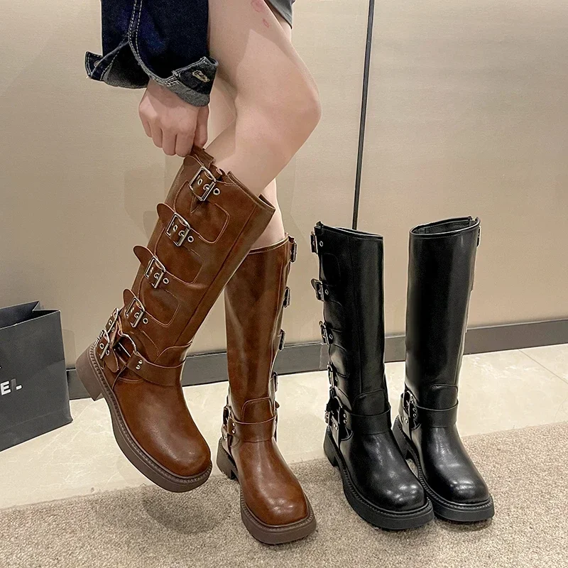 Женские сапоги до колена на платформе с шипами весна-лето рыцарская Боевая