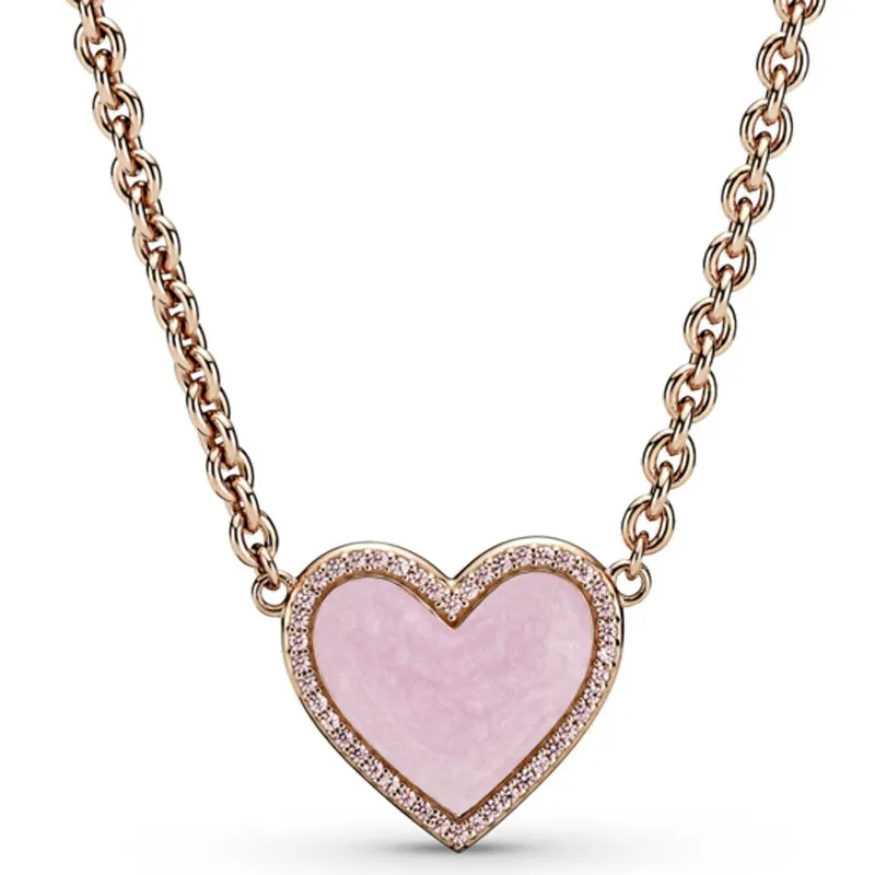 

Authentic 925 Sterling Silver Moments Colours Pink Swirl Heart With Crystal Necklace For Women Bead Charm Diy Fashion Jewelry