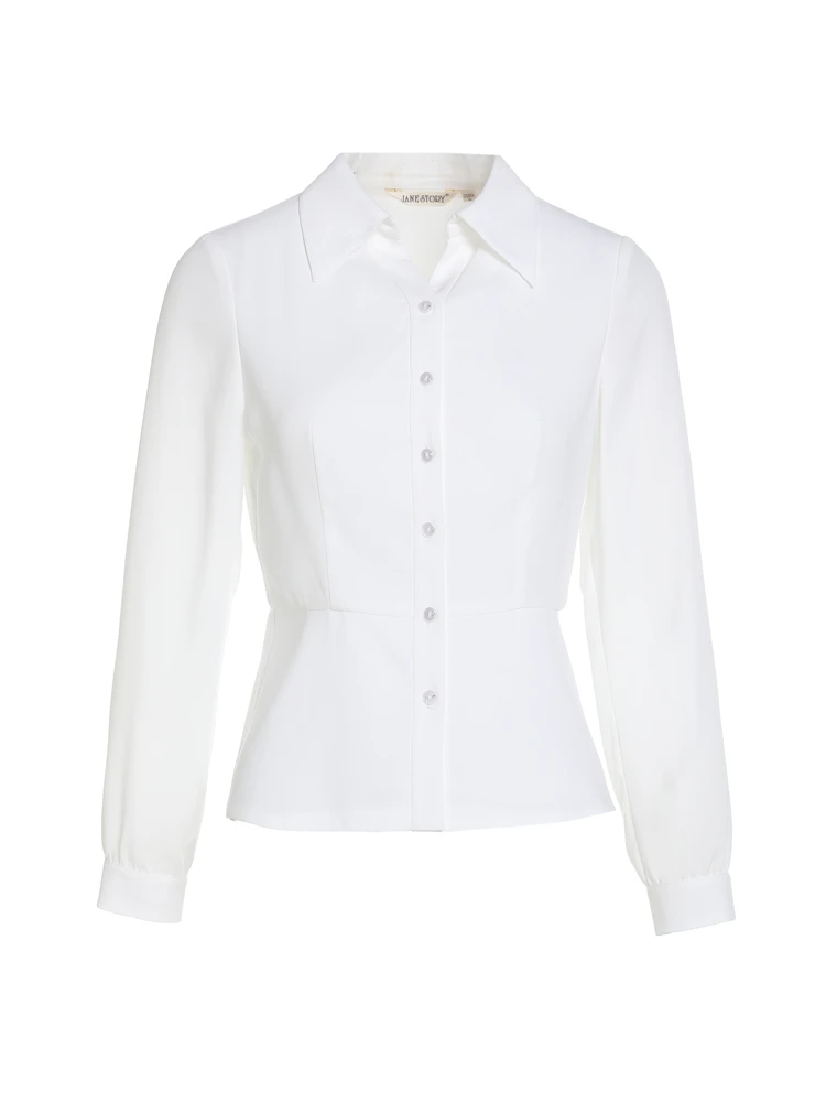 Classic Story Long sleeve White Shirt Women New 2024 Spring Western Sle Fashion Design Sense Waist Hugging Top