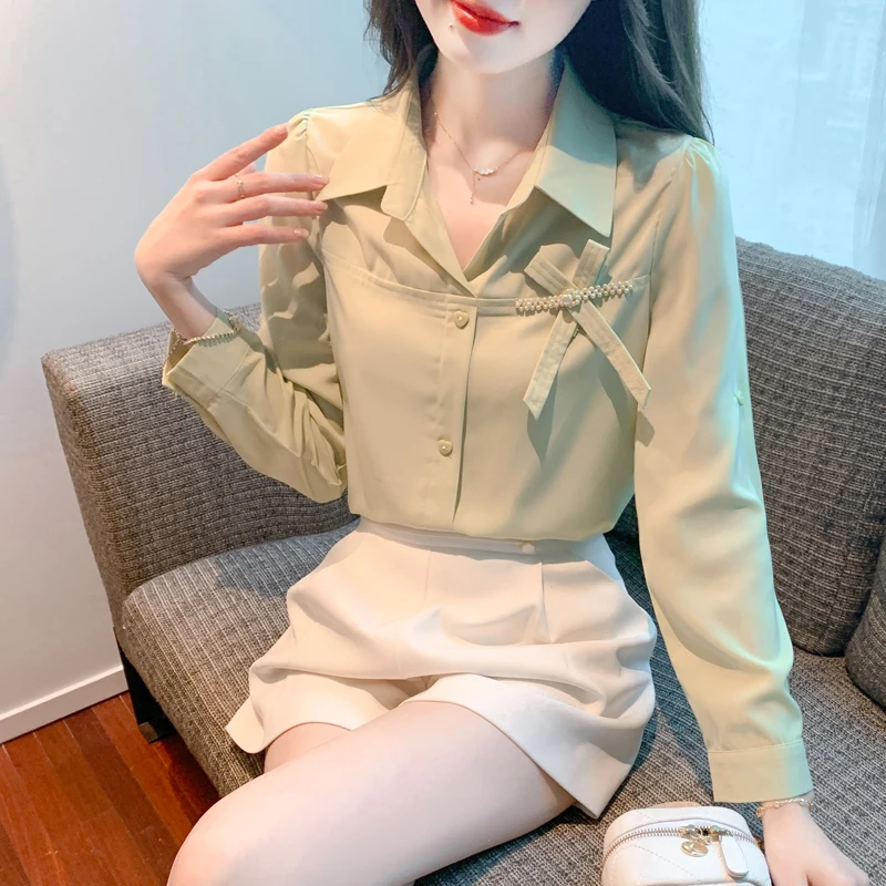 Новая модная повседневная женская рубашка с длинным рукавом и отложным