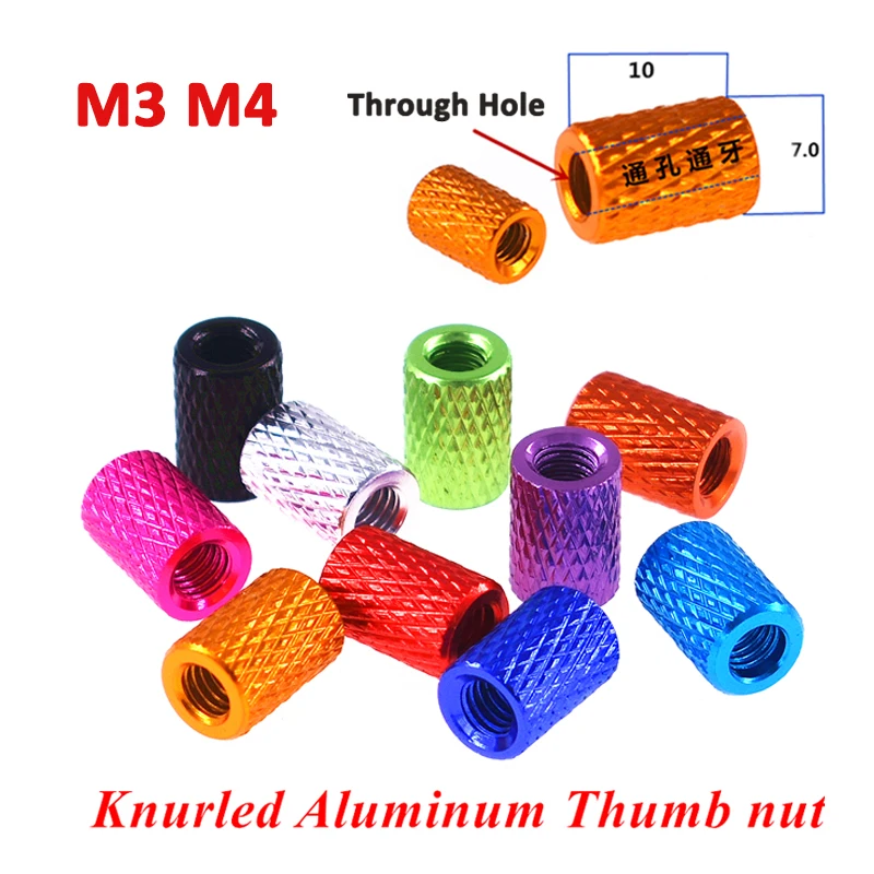 

1-10Pcs Aluminum Knurled Thumb Nut Stud M3 M4 Through Hole Frame Hand Tighten Nuts Anodized Double Through for PFV RC Model