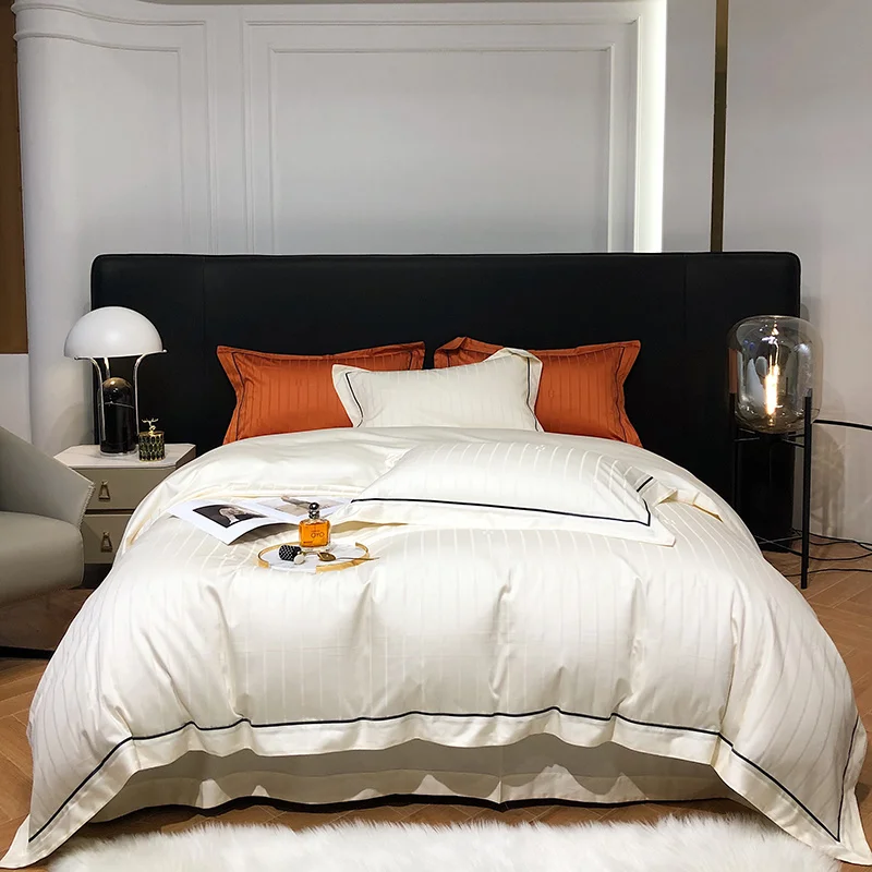 

Luxury White Orange 1000TC Egyptian Cotton hotel Style Bedding Set Quilt/Duvet Mattress Cover Bed Linen Pillowcases 4Pcs