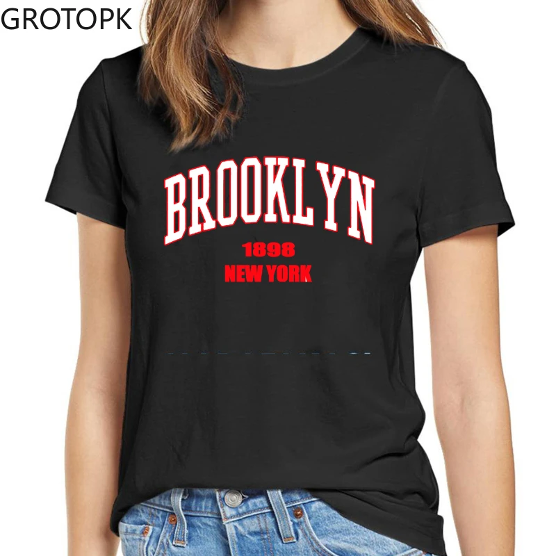 

Забавная женская футболка Brooklyn 1898, Нью-Йорк, черные, белые цвета, для девочек 90-х, милые Графические футболки в стиле Харадзюку, унисекс, муль...