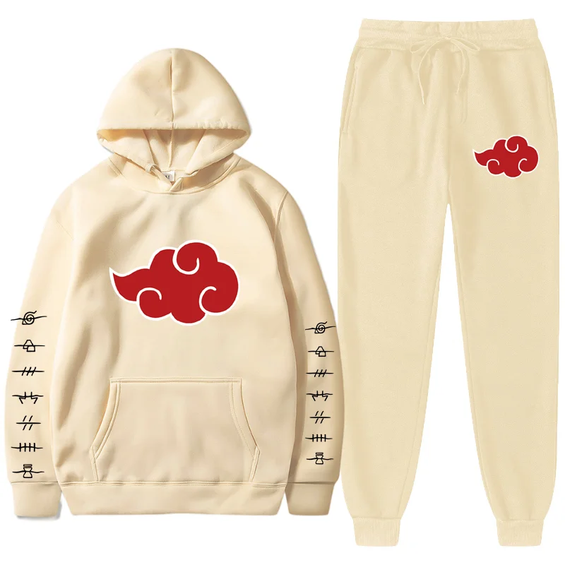 

2 Pieces Set Hoodies+Pants Akatsuki Cloud Symbols Print Tracksuit Men Women Sweatshirt Streetwear Pullover Sudaderas Sportswear