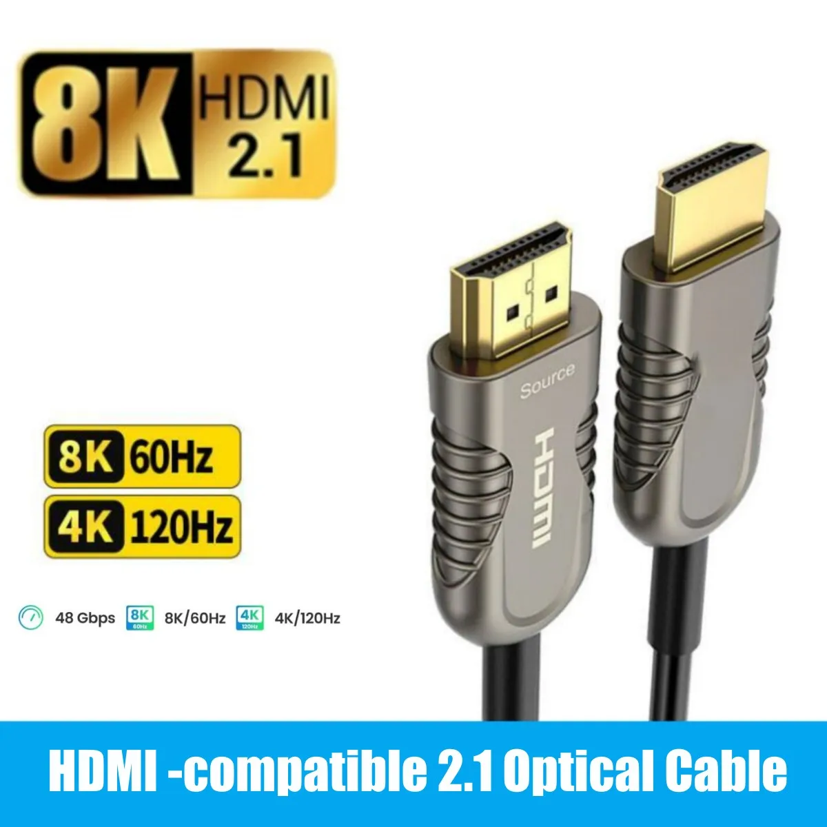 10 м/15 м Оптическое волокно 8K 60 Гц HDMI совместимый кабель 2,1 48 Гбит/с 4K 120 Гц 144 Гц eARC HDR HDCP 2,2 2,3 HD TV PS5 Blu-Ray Xbox PC TV