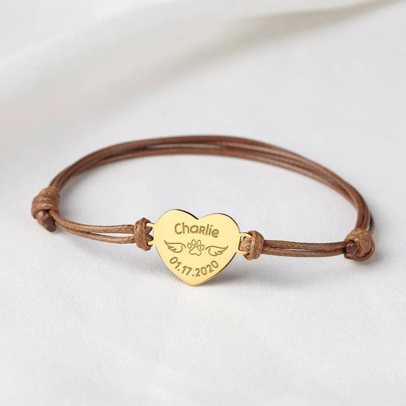 Custom Bracelet for women Personalised Rope Adjustable carved Pet Name mens Bracelet Jewelry Cat Dog Pet Loss Gift pulsera mujer