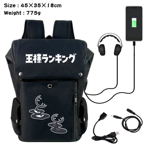 Рюкзак с USB-разъемом для подростков, вместительный школьный ранец из черной холщовой ткани с аниме «рейтинг королей» для студентов и подростков