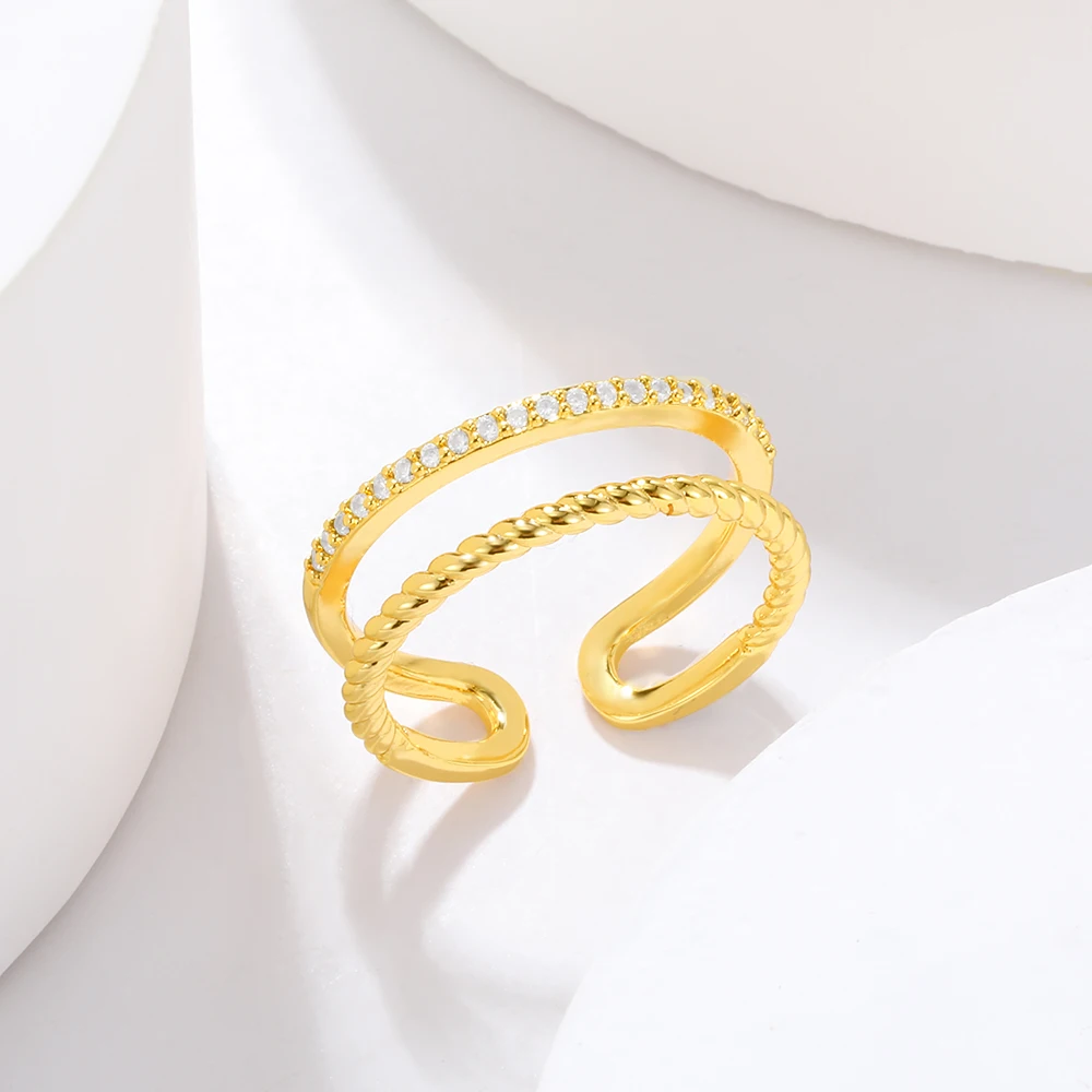 

High Quality Twist Winding Zircon Rings For Women Golden Stainless Steel Adjustable Ring Holiday Gift Exquisite Fashion Jewelry